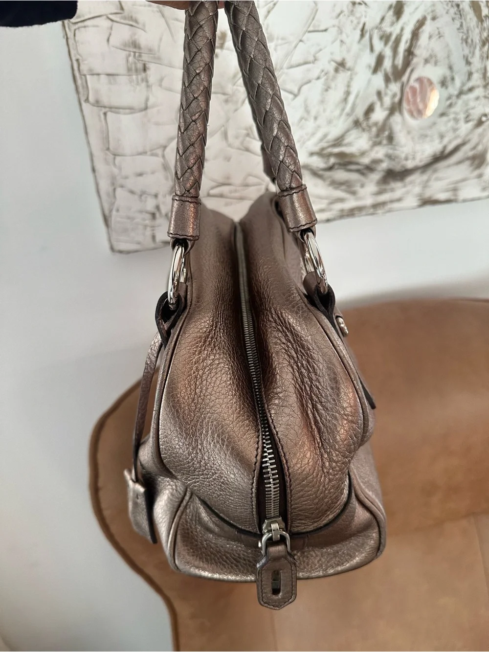Prada Metallic Taupe/Bronze Leather Satchel